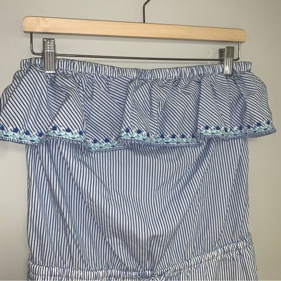 Vineyard Vines Ruffle Romper Size Small Vertical Striped Blue White Cotton Short - Picture 3 of 6